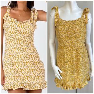 Bardot Yellow Floral Tie Shoulder Mini Dress S Sundress Resort Vacation Cottage